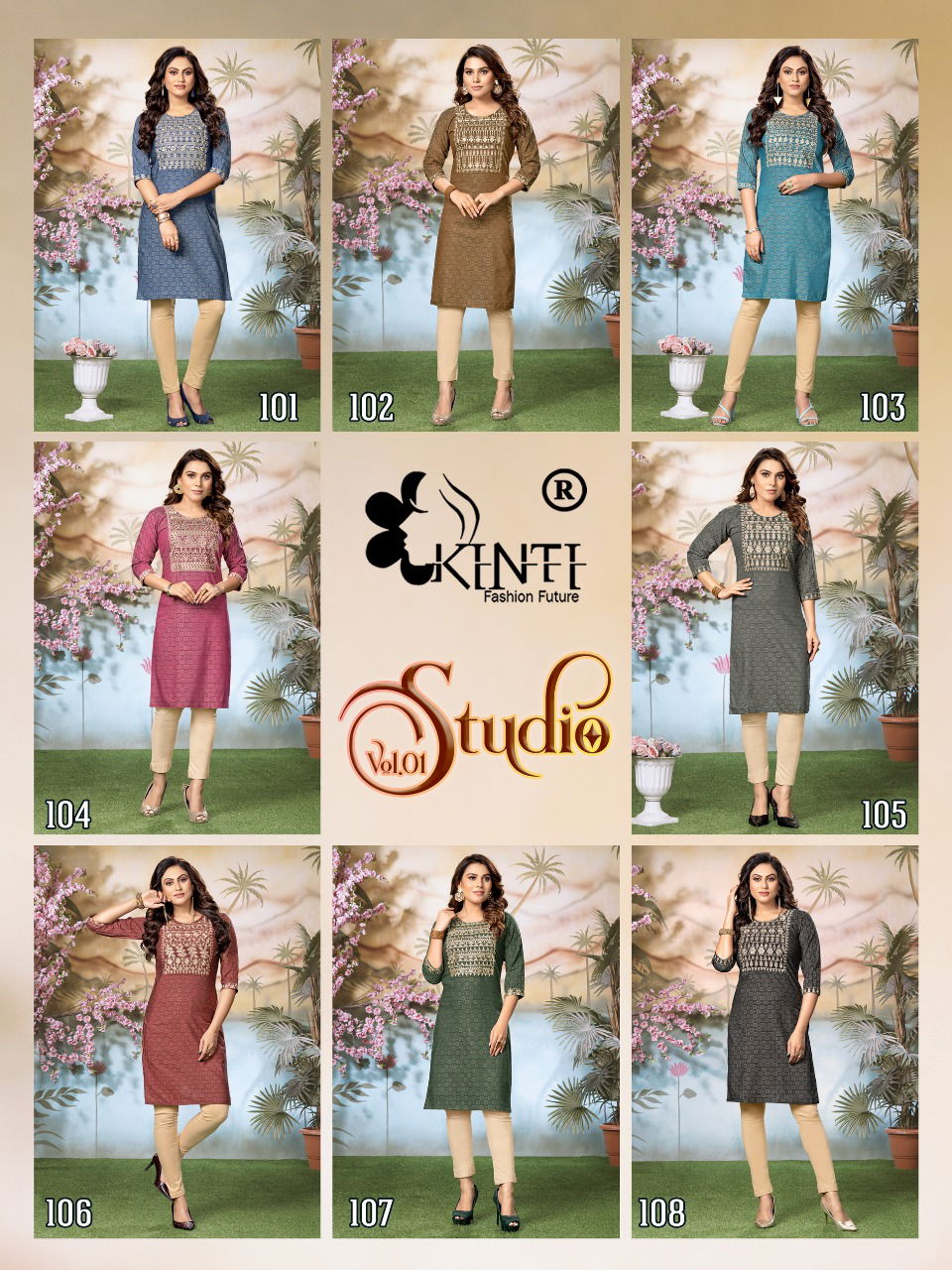 Kinti Studio 1 Fancy Regular Wear Cotton Embroidery Kurti Collection